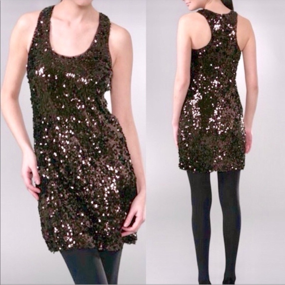 Vince Brown Sequin Sleeveless Scoop Neck Racerback Minidress